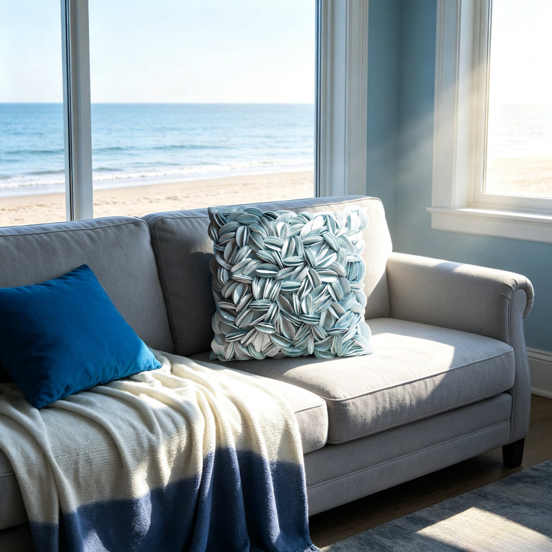 Housse de coussin brodée, Bleu ciel - Suède uni, H 18 po x l 18 po