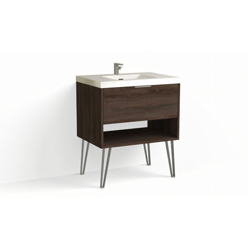 Modo 30" W Freestanding Single Bathroom Vanity with Dawson Leg, Satin Nickel, Gloss White/Single, Biondo