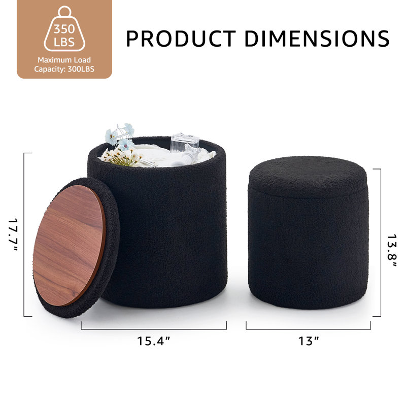 Upholstered Storage Ottoman Set Of 2, Black