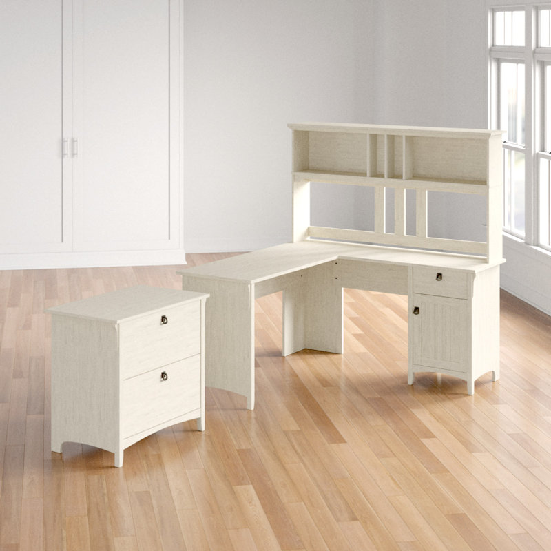 Ovia Writing Desk Office Set with Hutch, Antique White