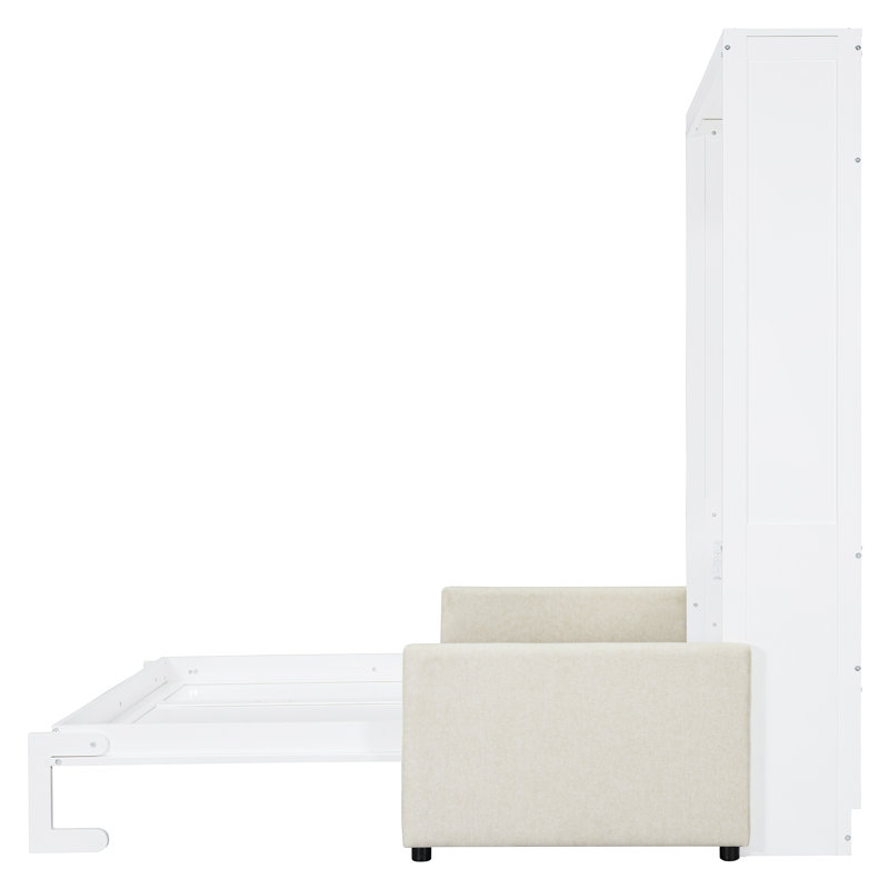 Lit double blanc avec coussin et lit - Fusion, espace pour, rangement simple, l 65,6 po x L 83,1 po, H 83,6 po, élément mural idéal pour une vie en appartement idéale