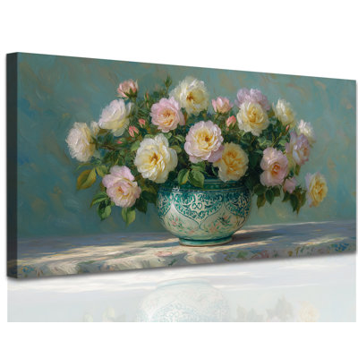 Flower Canvas Wall Art Rustic Country Floral Prints, Vintage Still Life Painting Serene Roses Picture Botanical Artwork Decoration for Bathroom Bedroom Living Room Canvas Wall Decor, 12x24 inches