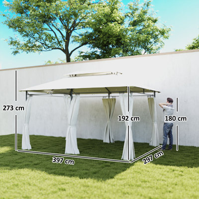 Outsunny 3 x 4m Garden Gazebo with Sides Double Roof