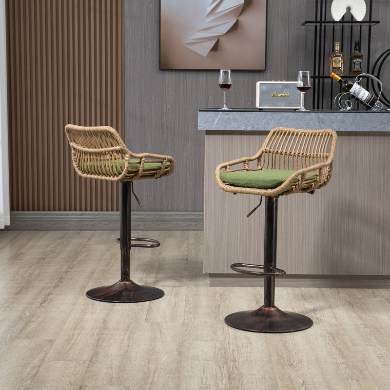 Ensemble de 2 tabourets de bar modernes pivotants avec repose-pieds pour cuisine et salle à manger (vert), Vert / noir