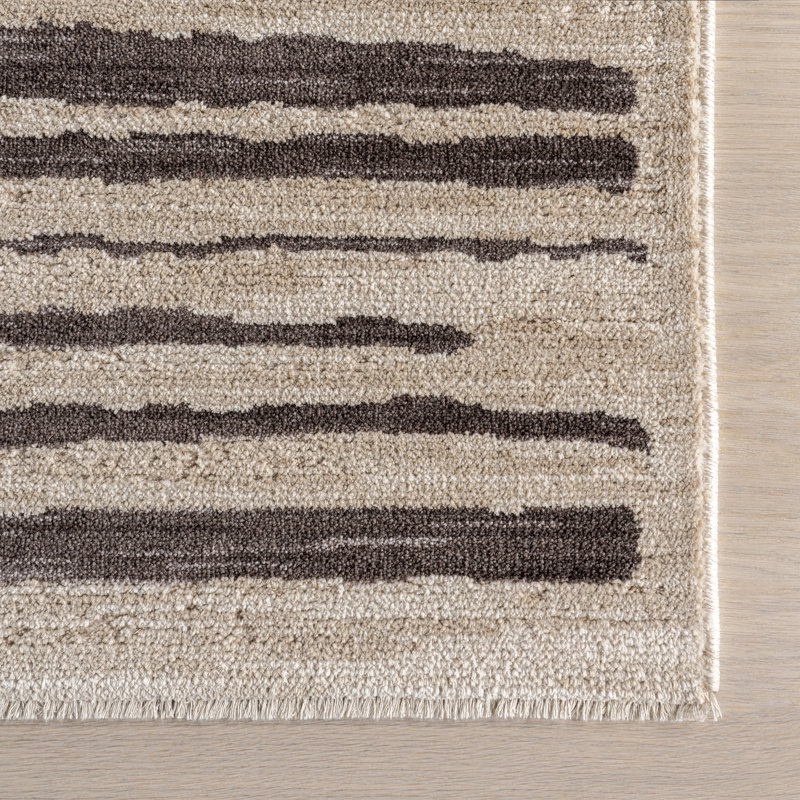 Beige and Brown Synthetic Stripe Rectangular Area Rug, 2' x 3'