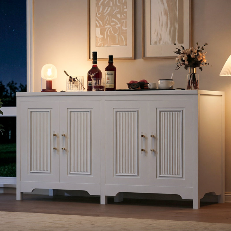 4-Door Storage Cabinet With Adjustable Shelves – Modern Sideboard For Kitchen & Living Room, White