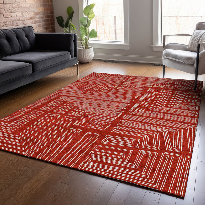 Tapis intérieur / extérieur rouge lavable Clayra , 10 pi x 14 pi