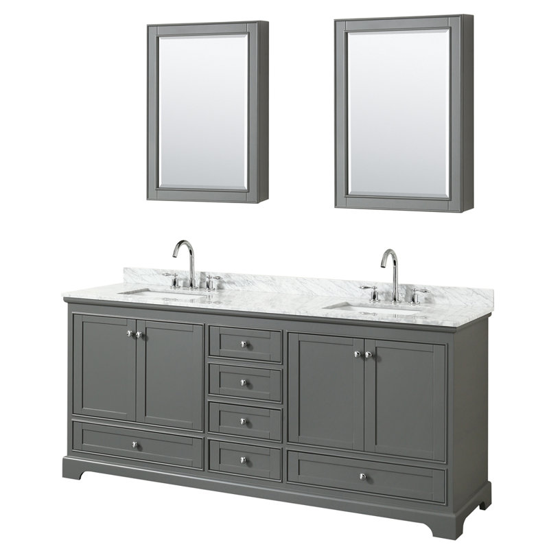 Ensemble de meuble-lavabo double 80 "avec miroir Deborah, Gris foncé, Noir mat