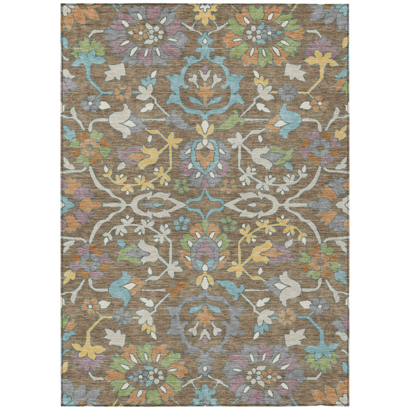 Machine Washable Indoor/Outdoor Chantille ACN2587 Floral Rug, Mocha, 2'6" x 3'10"