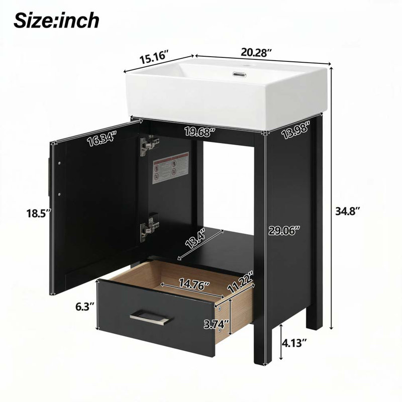 Bathroom Vanity with Ceramic Sink, Black