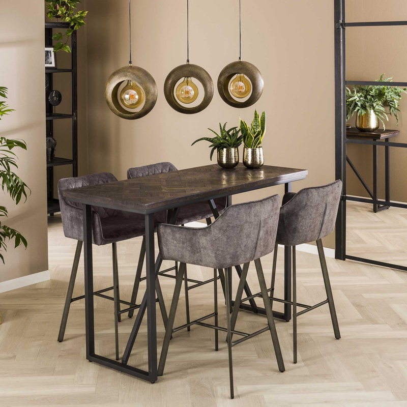 Perryman Teak Rectangular Wood Top Dining Table with Steel Base, 92cm H x 140cm L x 60 W