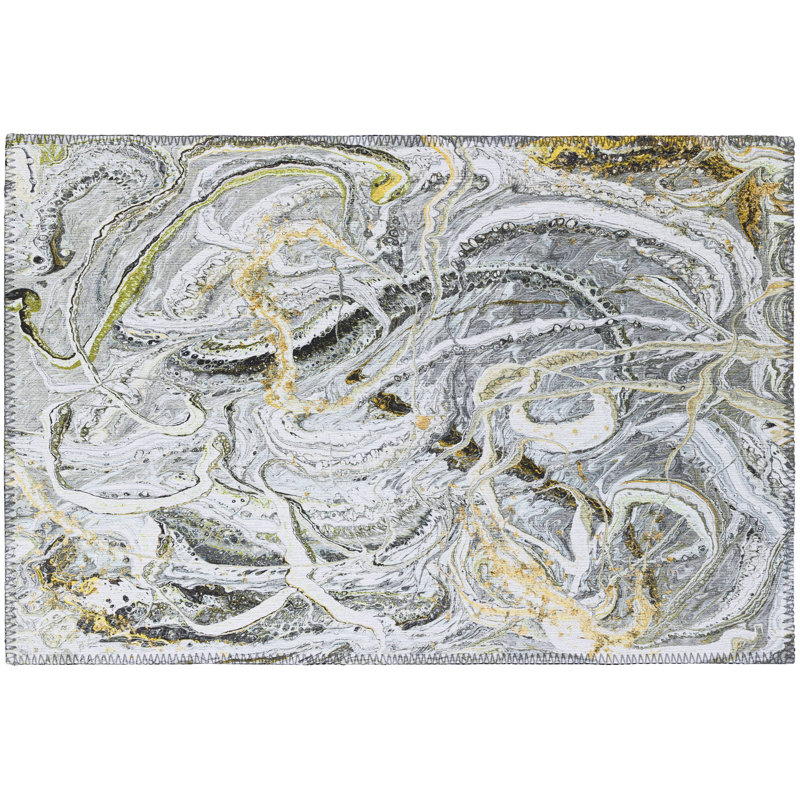 Chenille Washable Abstract Indoor/Outdoor Rug, Rectangle 1'8" x 2'6"