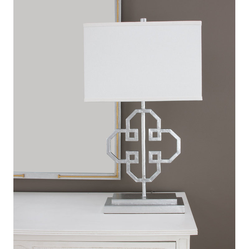 Lilu Table Lamp, Antiqued Silver Leaf, White
