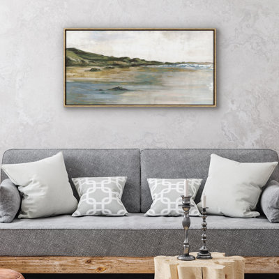 Art mural 15 x 30 avec toile de sable, Green Hills et océan bleu - art mural côtier