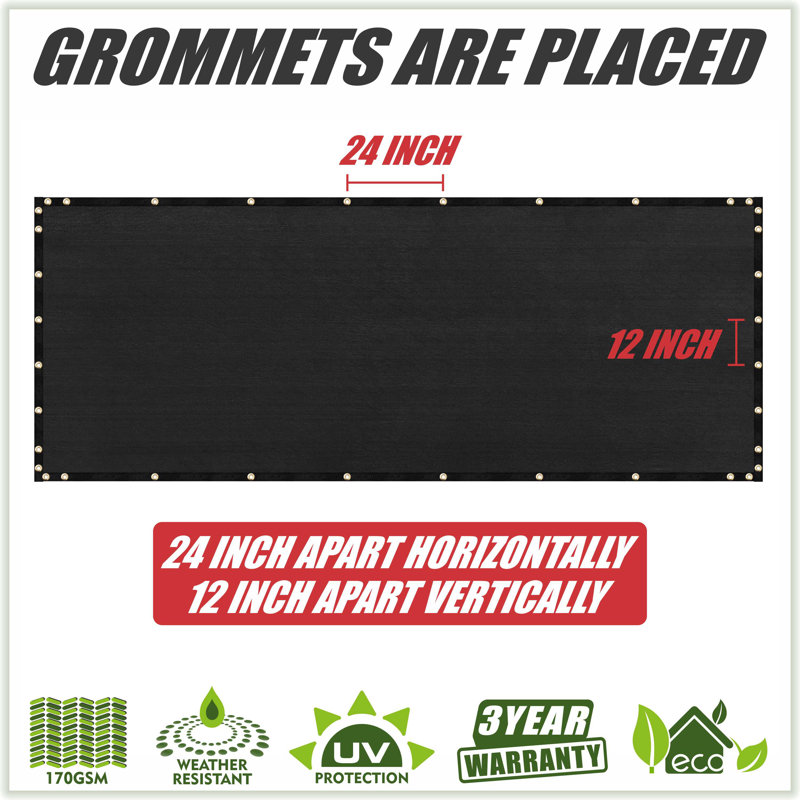 Black 4' x 50' HDPE Privacy Fence Screen with Brass Grommets