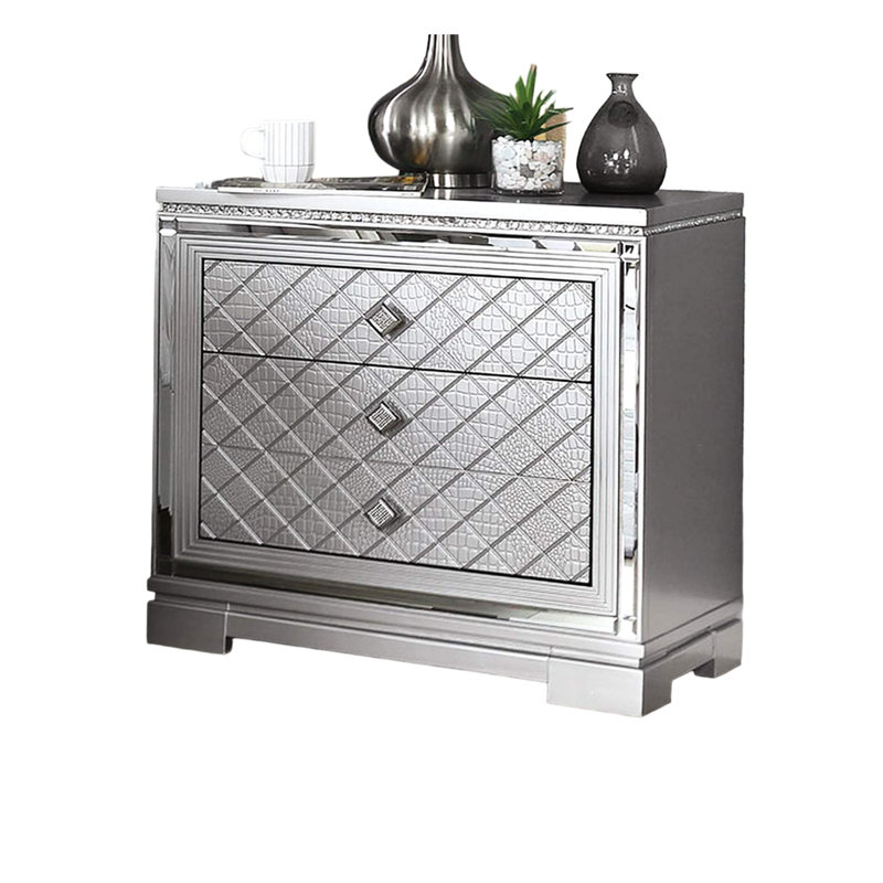 Table de chevet 3 chambres en argent avec boîte à bijoux cachée et plateau moderne