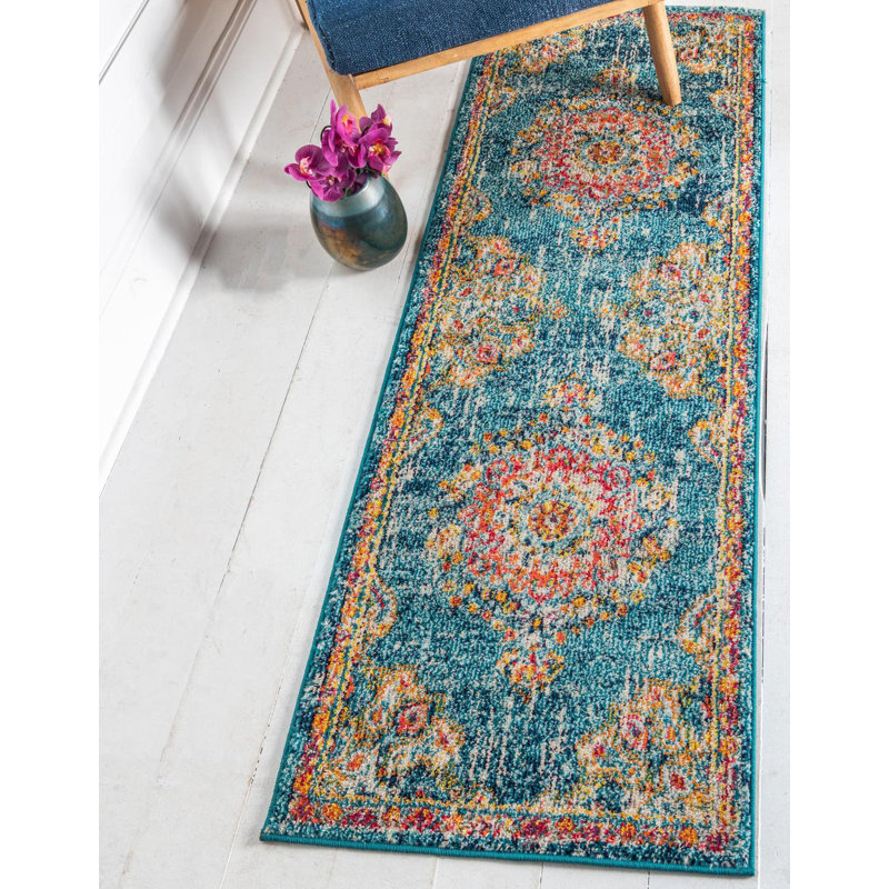 Galyean Oriental Area Rug, Runner 2'2" x 6'1", Turquoise 