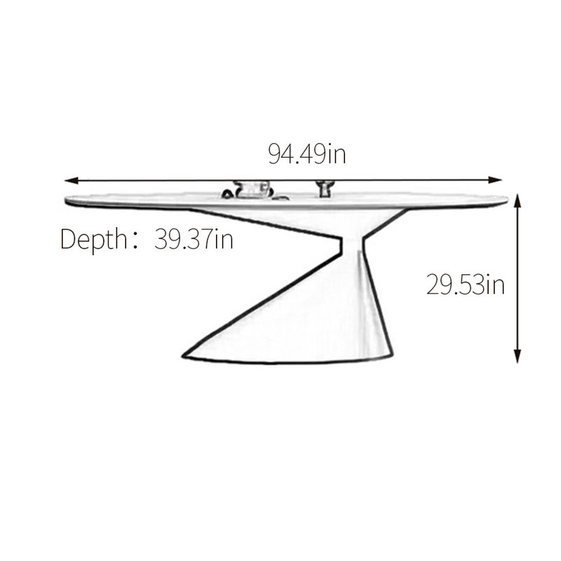 Table de salle à manger ovale en pierre frittée, H 29,53 po x L 94,49 po x l 39,37 po, Argent argent
