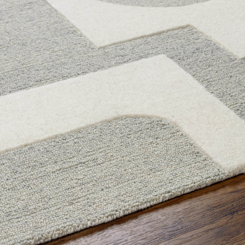 Wingrove Abstract Hand Tufted Wool Area Rug in Gray, Rectangle 2' x 3'