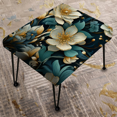 Green And Beige Wines Flowers I - Floral Rectangle Ottoman