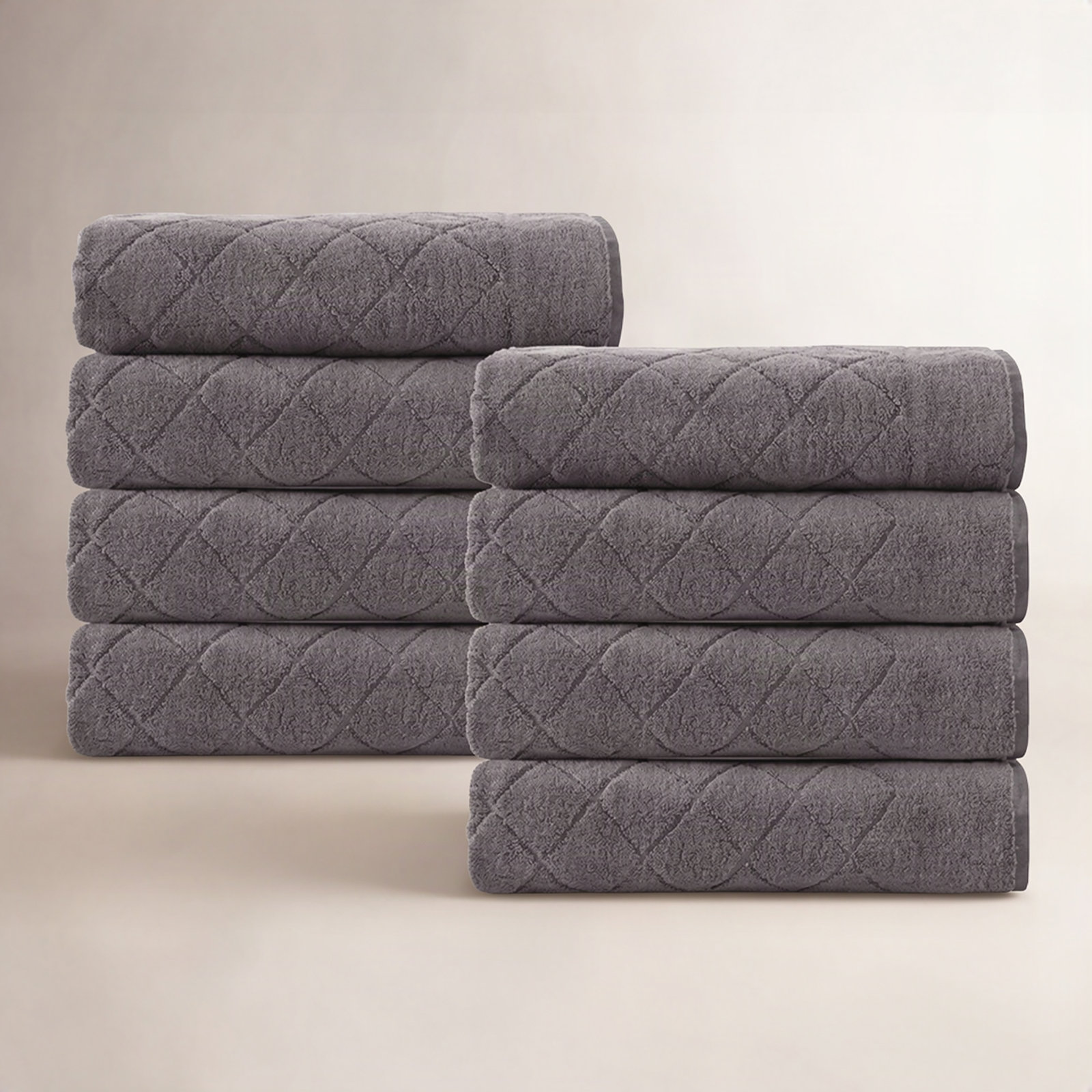Geometric Turkish Cotton Washcloths, Anthracite