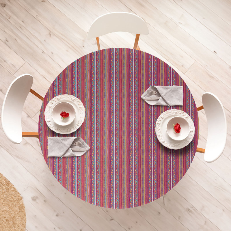 Bungalow Rose Folk Fitted Round Tablecloth Multicolor, 67.72" Round