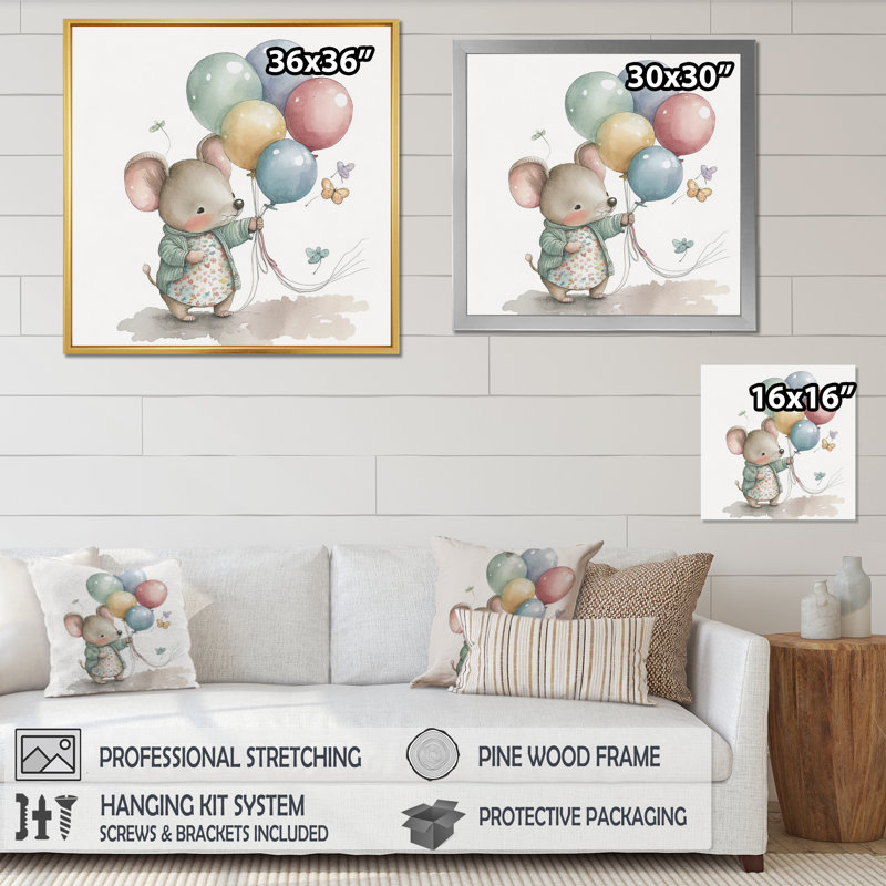 «Nursery Adorable Mouse», reproduction sur toile, H 36 po x l 36 po x P 1,5 po, Toile tendue