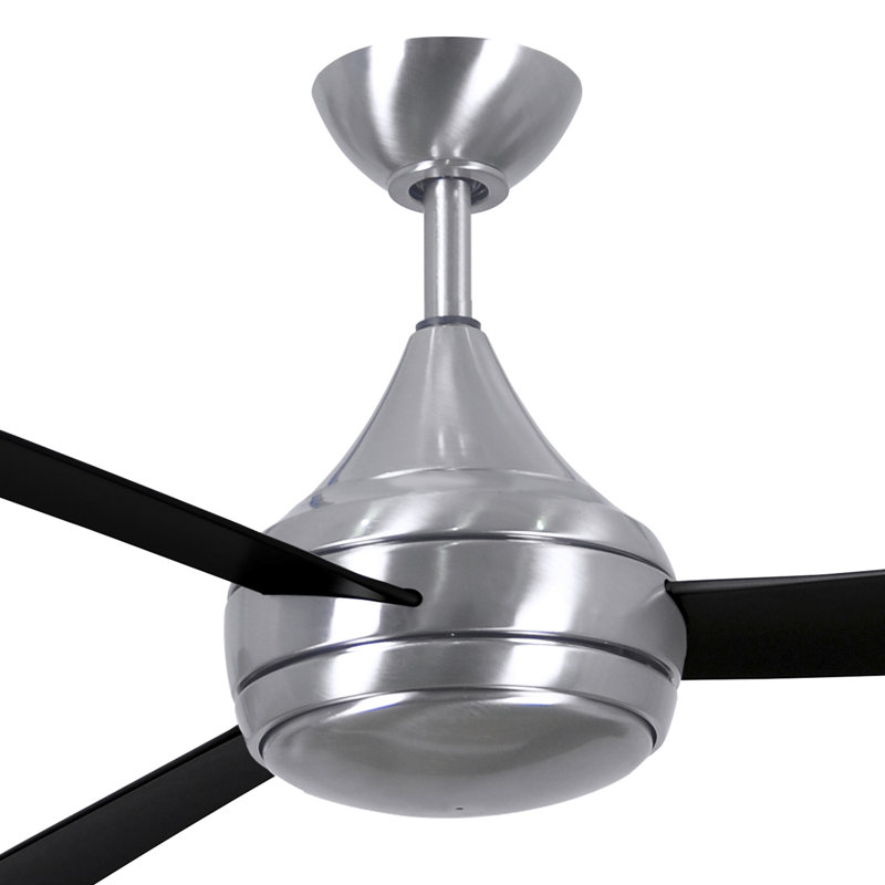 Donaire LED Outdoor Downrod Ceiling Fan, Brushed Stainless, Matte Black