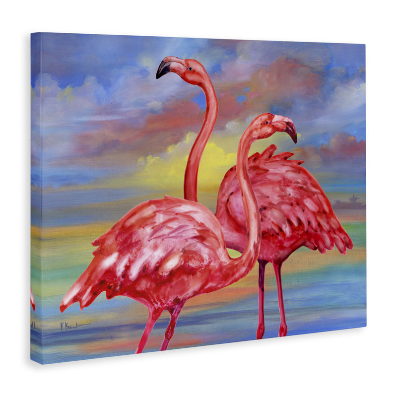 «Rainbow Sunset Flamoos», art mural sur toile par Paul Brent, H 36 po x l 48 po