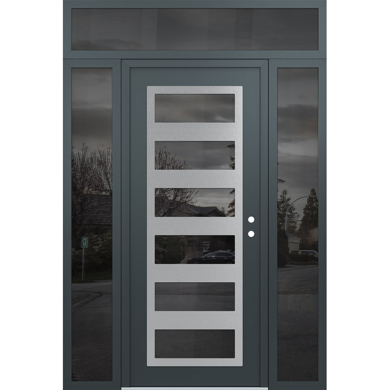 C9 à gauche 60 po X 96 po Panneau en verre argenté anthracite et anthracite avec 2 portes latérales et porte d'entrée en verre