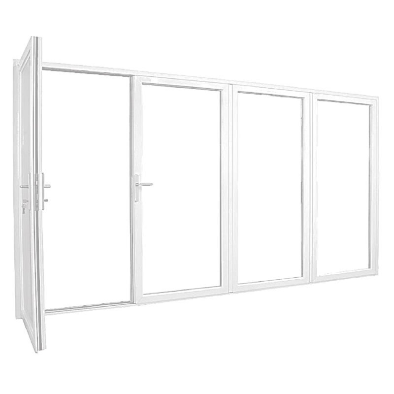 Portes de patio pliantes en aluminium, S'ouvre à droite vers l'extérieur, Blanc, H 84 po x l 144 po