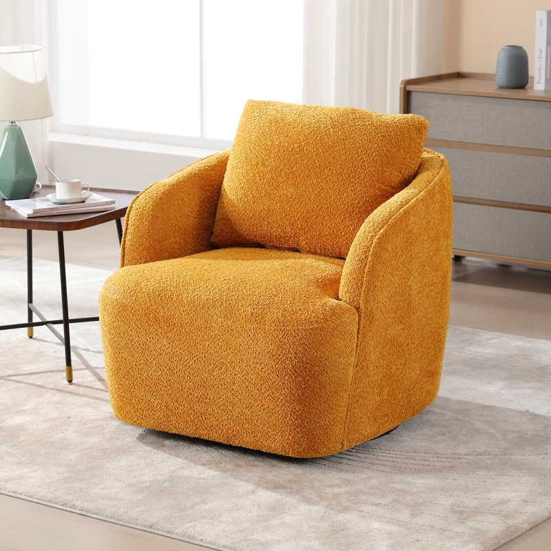 Dalbert 30.3'' Wide Swivel Barrel Chair, Mustard 100% Polyester