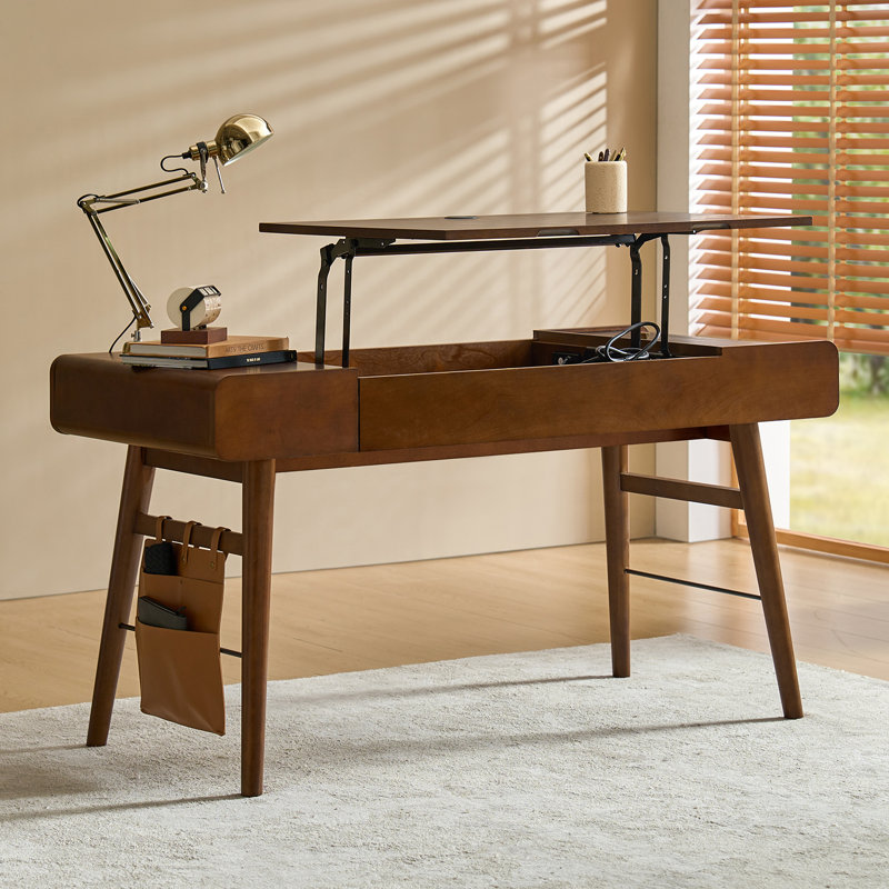 Bureau d'écriture Mid-Century avec prises intégrées Virma, Noyer
