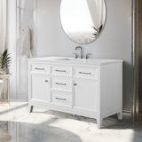 Tiosha 54" Single Bathroom Vanity In White With Engineered Stone Top