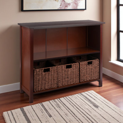 Jabora Walnut 4-Piece Storage Shelf with 3 Foldable Woven Baskets