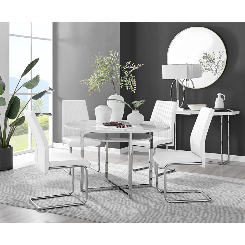 Adler 4 - Person Dining Set, White/Silver