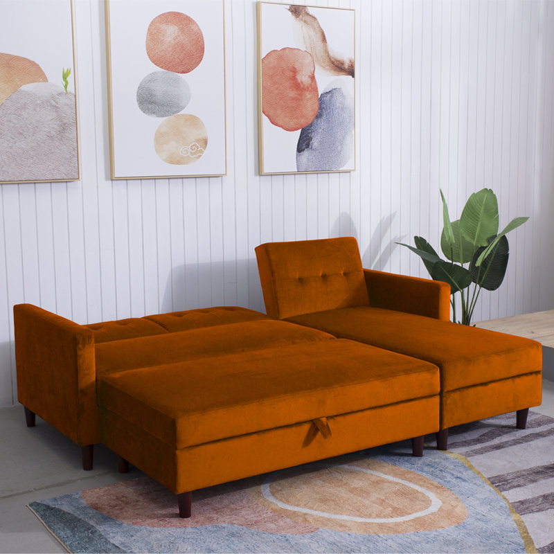 Comeaux 4 Seater Velvet Sofa Bed, Orange