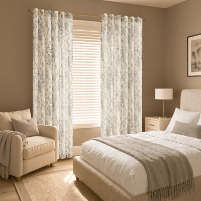 Neacsa Peony Floral Semi-Sheer Curtain Panel Pair 