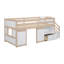 Lit mezzanine simple en bois massif avec escalier, tiroir et tablette couleur crème + blanc