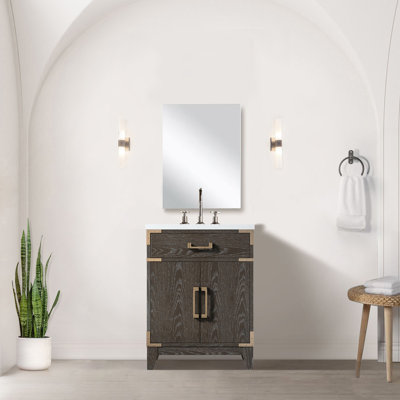 Meuble-lavabo simple en chêne brun 24 po X P 18 po D, dessus en acrylique et robinet