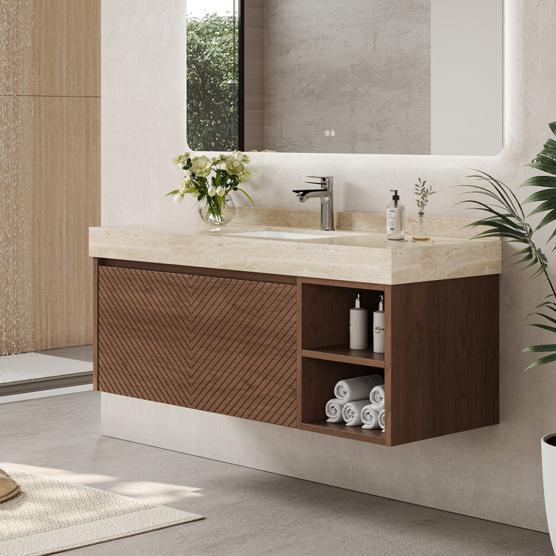 Armoire de salle de bain 48 po, Noyer, Beige