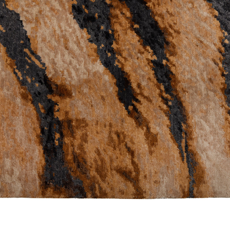 Orange Tiger Contemporary Wool Silk Blend Rug - 8' x 10'