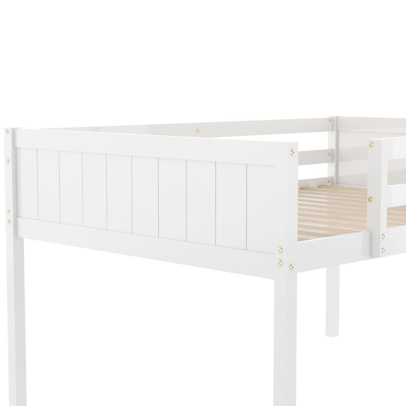 Lit mezzanine bas en bois blanc avec grimpeur portatif