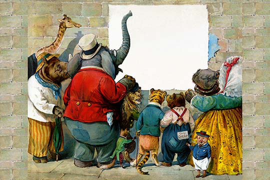 «Animaux au mur», reproduction d'impression, H 44 po x l 66 po