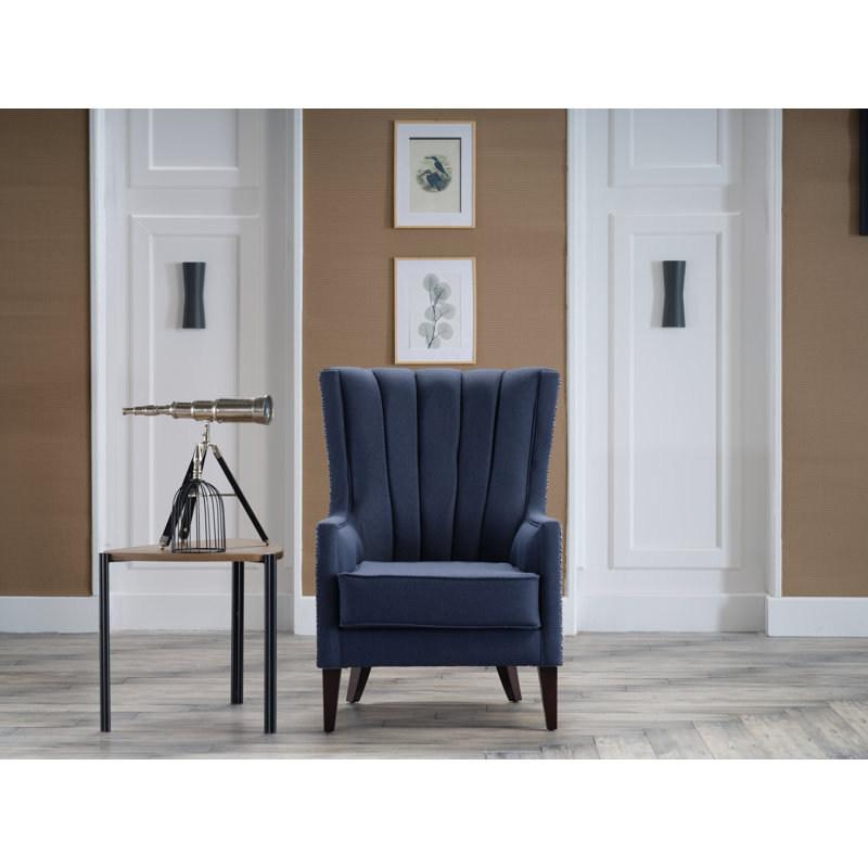 Fauteuil à oreilles de 29,5 po de large Palmer, Mélange de polyester bleu