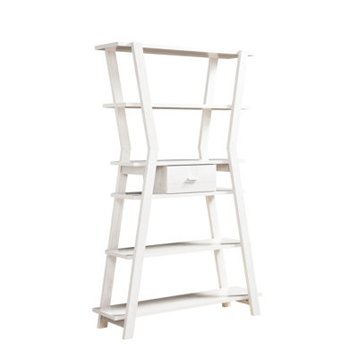 Présentoir 4 tablettes Modern Home avec tiroir central en chêne blanc. Présente des solutions et des tablettes abondantes. Comprend une poignée de barre à glissières en métal. Poids maximal: 5 lb; tablette: 10 lb 46,44 po D, 13,6