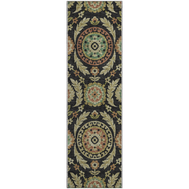 Premium Machine Washable Prisco Black Rug, Runner 2'3" x 7'6"