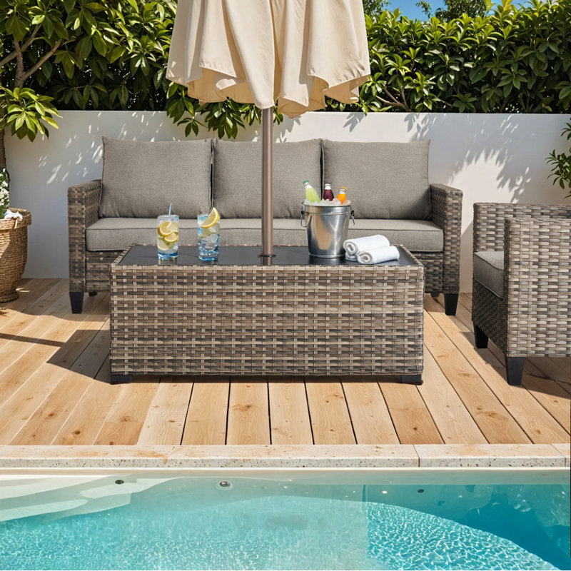 Glass Outdoor Coffee Table, Light Gray, 47.24” x 27.56”