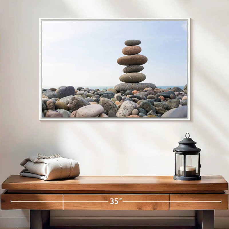 Pile de pierres de bord de mer, Cadre flottant blanc, 25 po x 17 po