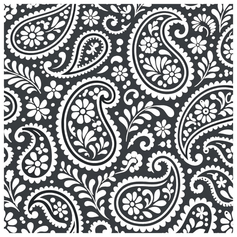 Black White Paisley Shower Curtains Extra Long, 70in W x 72in H